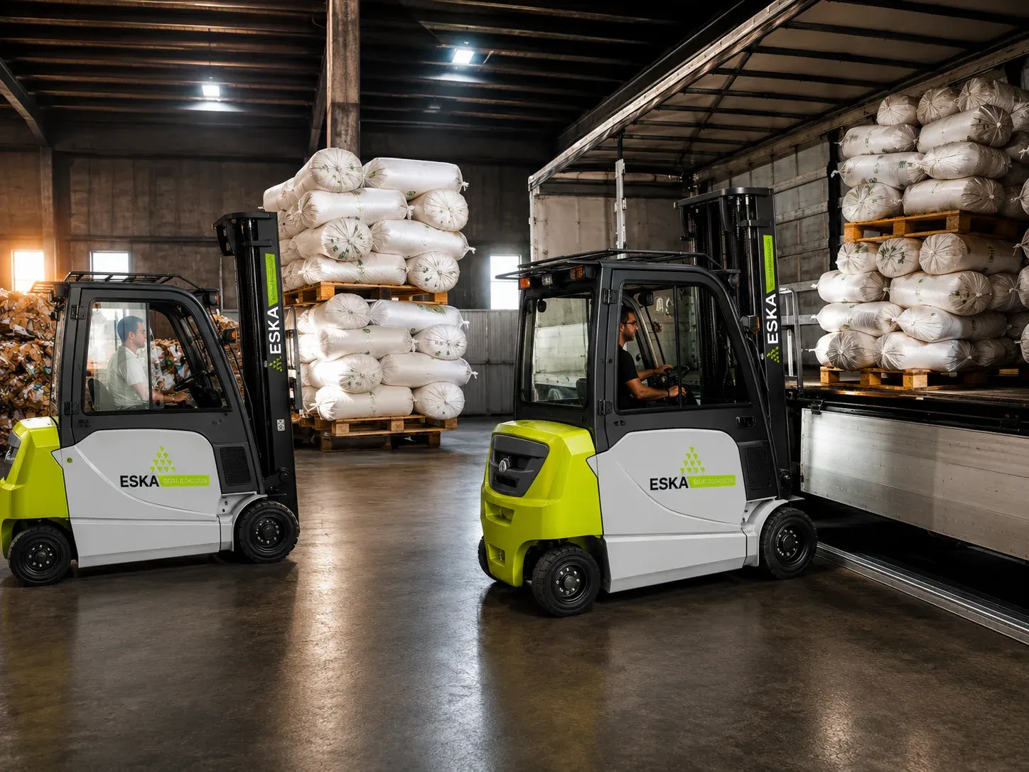 Forkliftler kabul edilen ürünü taşıyor